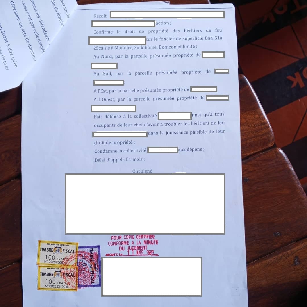 Domaine 01 ha avec décision de justice en vente à Bohicon Sodohomey — photo 2
