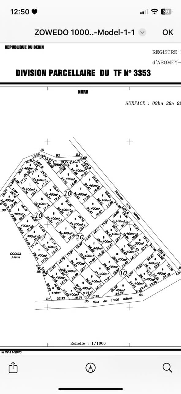 Parcelles avec titre foncier à vendre à calavi-Togba, 100m de Goudron